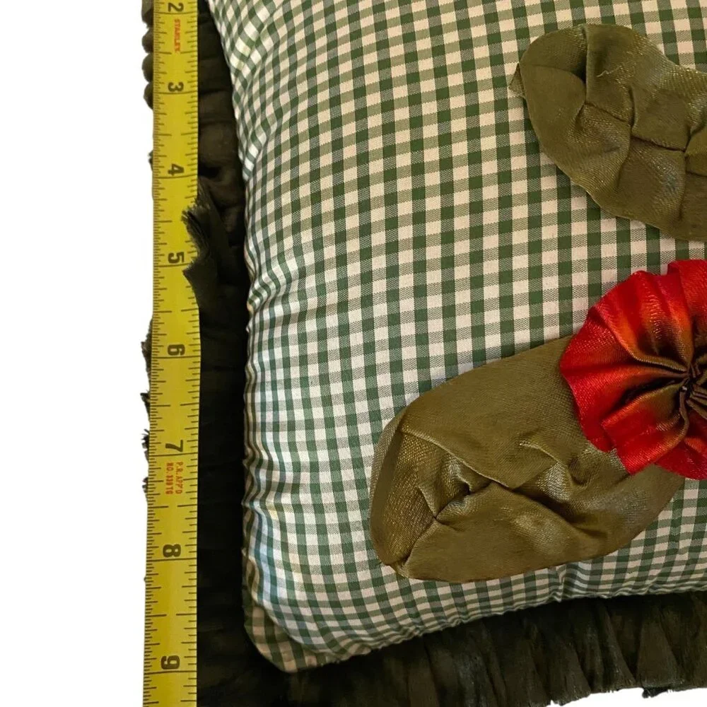 Green Satin‎ Gingham Pillow Red Floral Ribbon Embroidery Floral Rhein Silvestri
